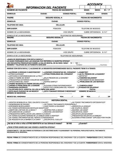 Printable Medical History Form In Spanish
